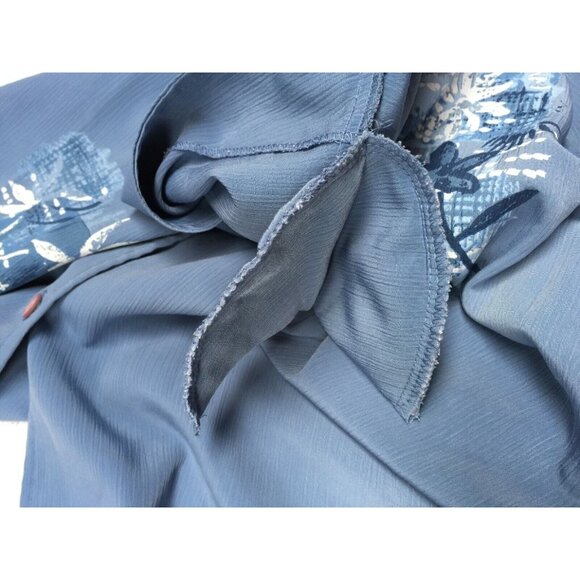 Vintage GW Division of Graff XL Blue V-Neck Button-Down Crinkle Top Short Sleeve - Picture 9 of 9